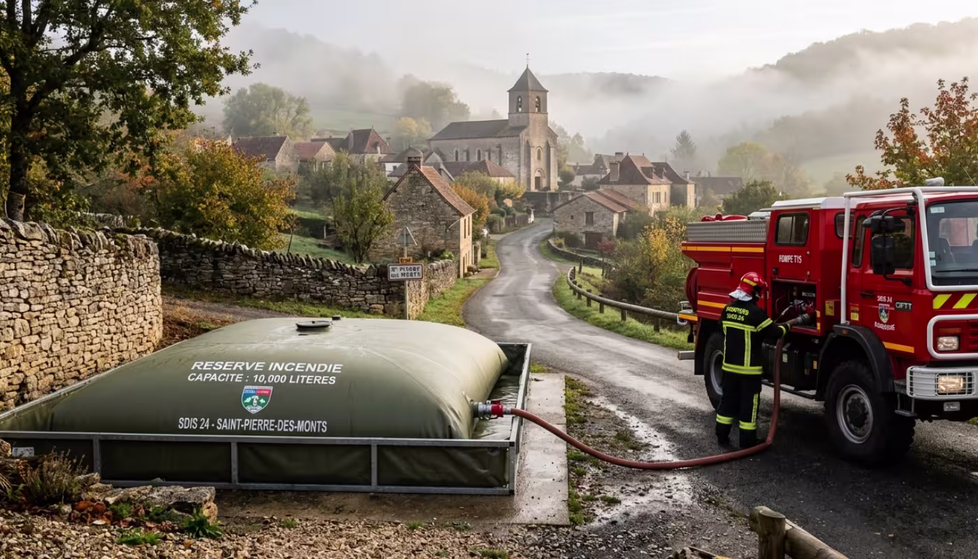 Citerne souple de lutte anti-incendie pour réserve DECI en milieu rural