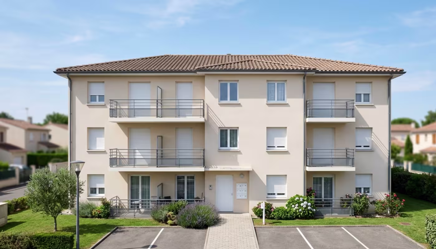 Petit immeuble de copropriété aux façades complètement nettoyées par Flocea à Toulouse