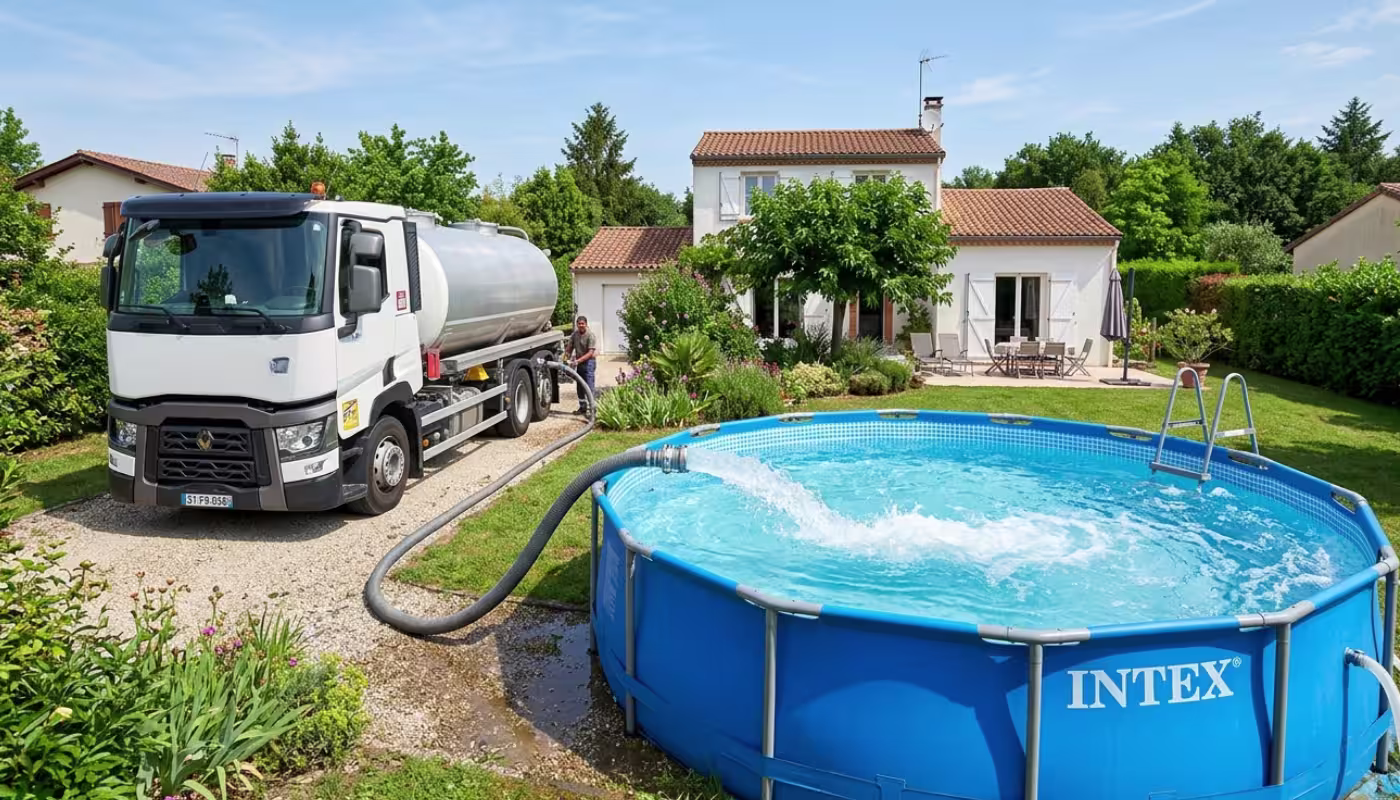 Remplissage d’une piscine hors-sol par camion-citerne Flocea