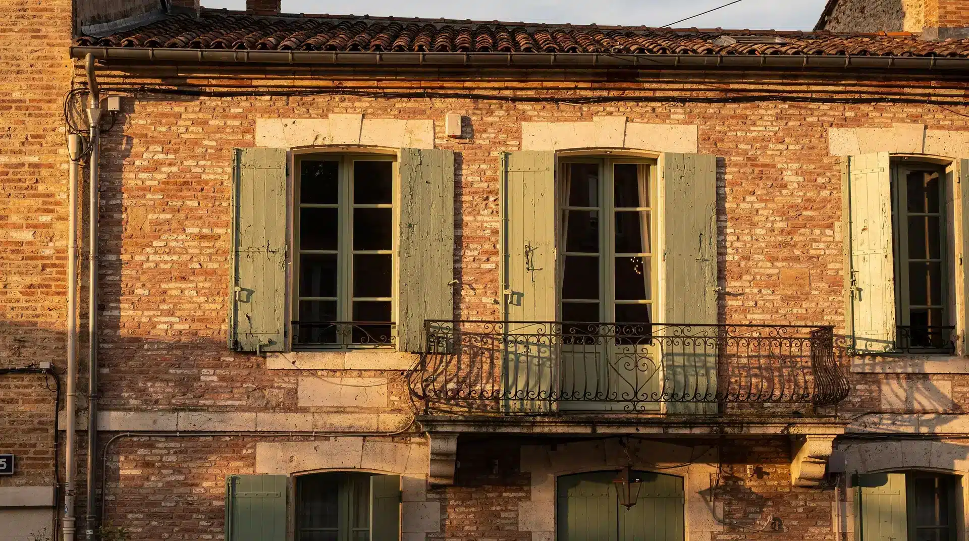 Façade toulousaine ancienne en brique foraine après nettoyage et restauration