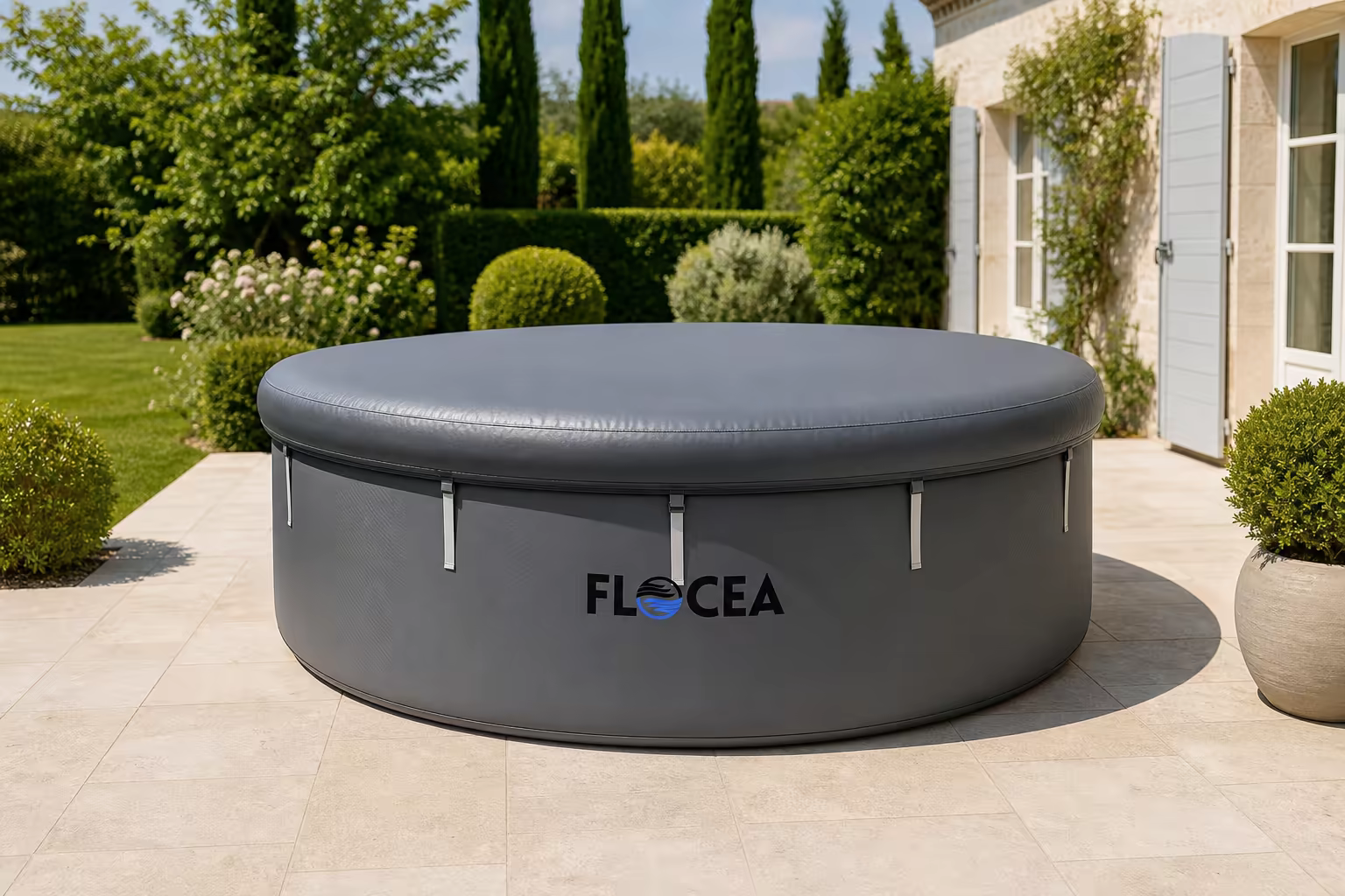 Piscine ronde Flocea avec couverture gonflable ajustée