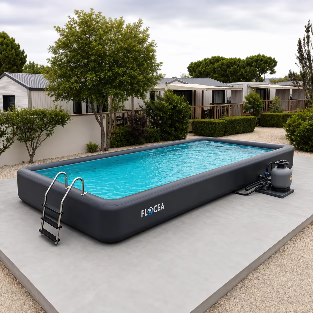 Grande piscine gonflable rigide Flocea sur mesure pour camping et hébergement